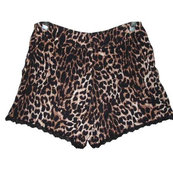 Soma Sleep Shorts Womens Medium Pajama Leopard Animal Print black lace trim knit - Picture 2 of 6